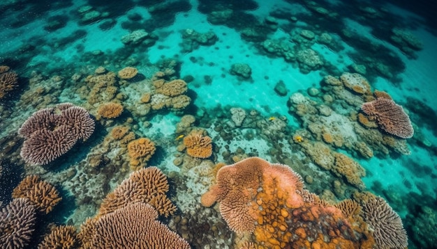 Красочная водная жизнь процветает на тропическом рифе, созданном искусственным интеллектом