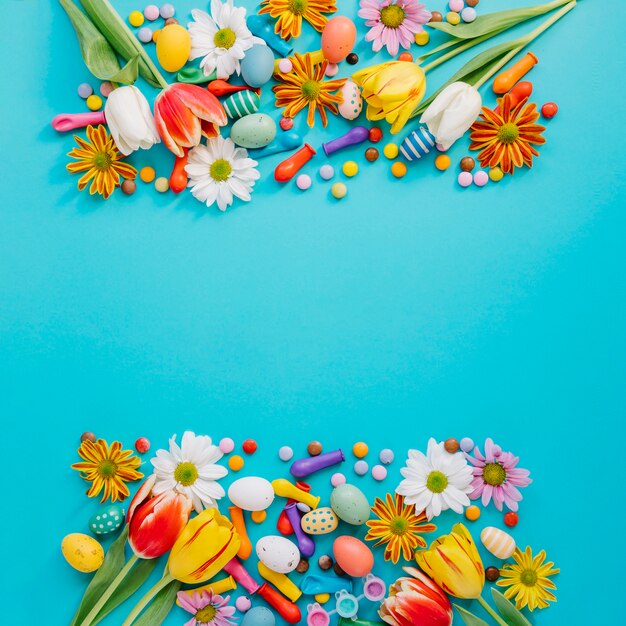 Colorful arrangement of spring holiday objects