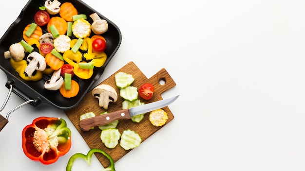 Colorful assortment of vegetables with copy space