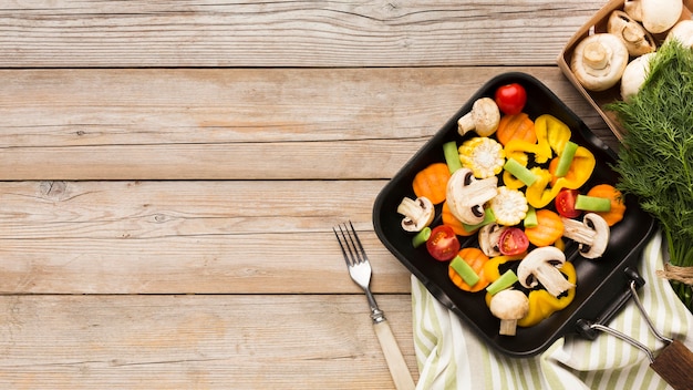 colorful assortment of vegetables with copy space