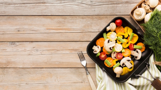 Colorful assortment of vegetables with copy space