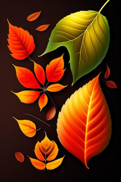 葉と黒の背景を持つカラフルな秋の背景。