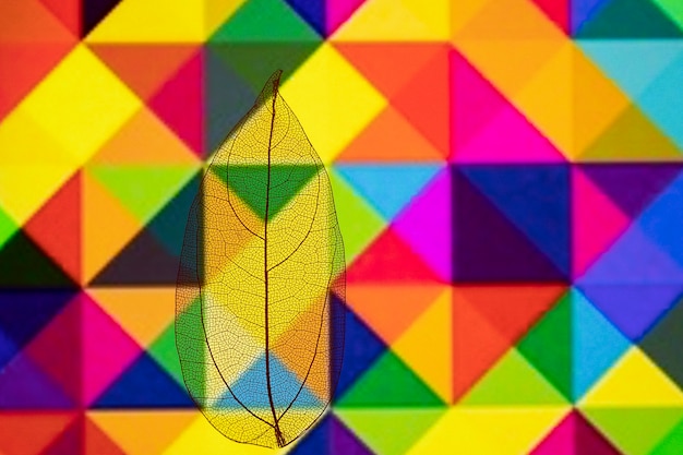 Free photo colorful autumn leaf with geometric pattern