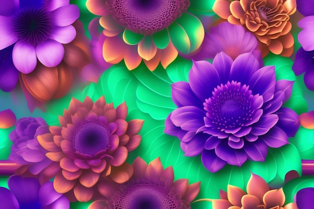 Free photo a colorful background with a green background and a colorful flower pattern.