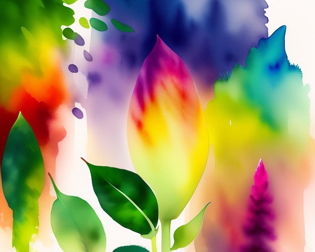 A colorful background with a leaf that says rainbow on it