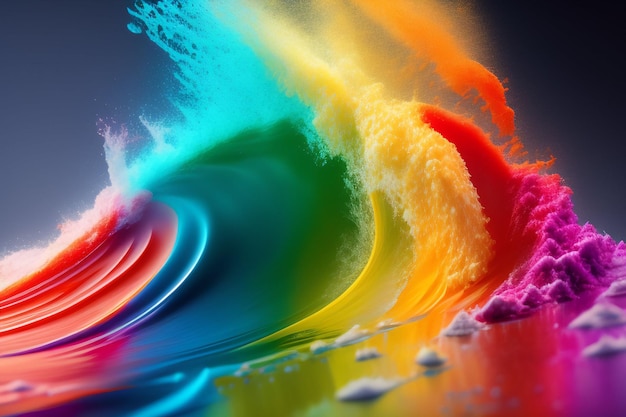 カラフルな背景に虹と単語「color」