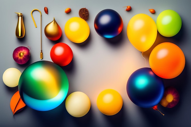 A colorful ball with a drop of water on a gray background