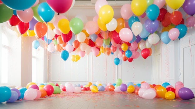 Colorful balloons filling the room creating a festive and joyful atmosphere