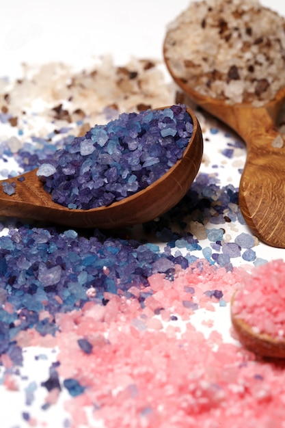 Colorful bath salt scattered 