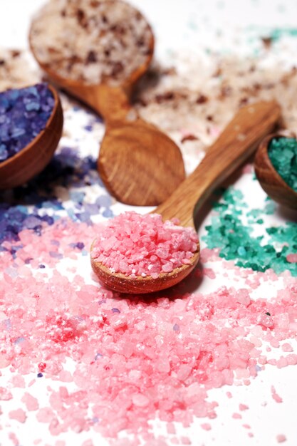 Colorful bath salt scattered 