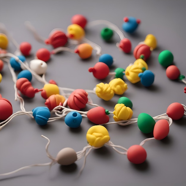 Free photo colorful beads in shape of heart on grey background closeup