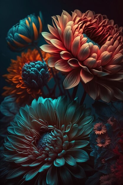 다채로운 아름다운 꽃 배경 꽃 꽃 꽃다발 장식 정원 꽃 배경 화면 인사말 카드 엽서 디자인 청첩장에 대한 수직 패턴 공장