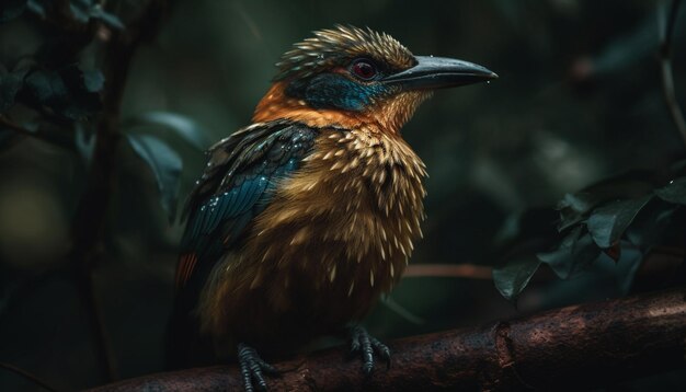 Colorful bee eater perched on branch in forest generated by AI