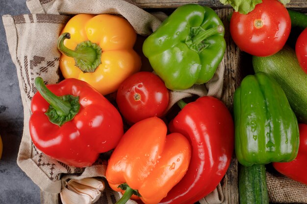 Colorful bell peppers. Top view.