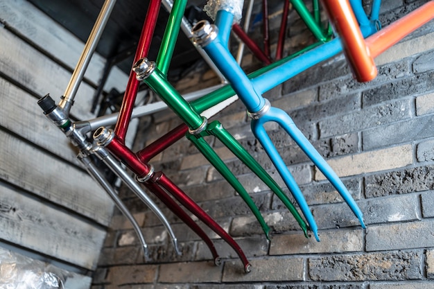 Colorful bike pieces arrangement