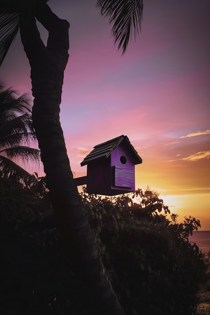 Colorful bird house outdoors