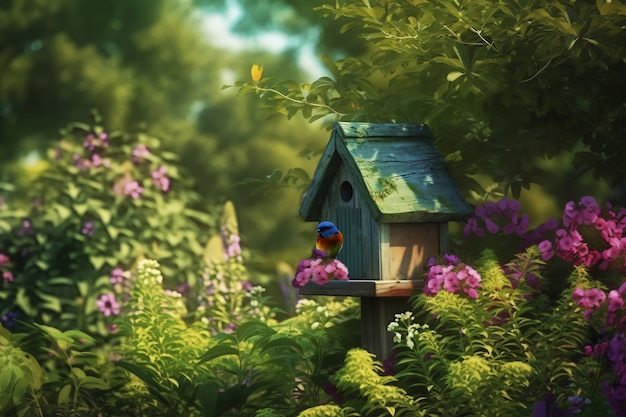Красочный птичий домик на открытом воздухе