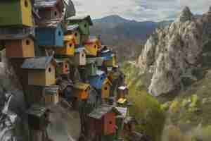 Free photo colorful bird houses outdoors