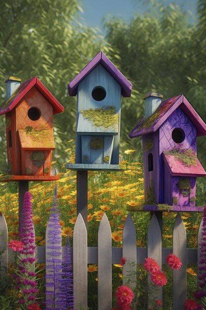 Красочные домики для птиц на открытом воздухе