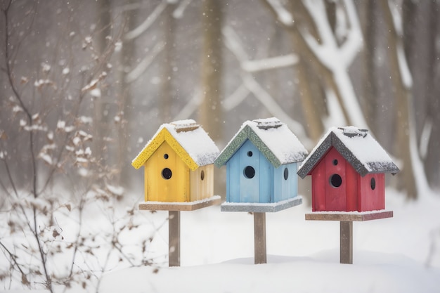 Colorful bird houses outdoors