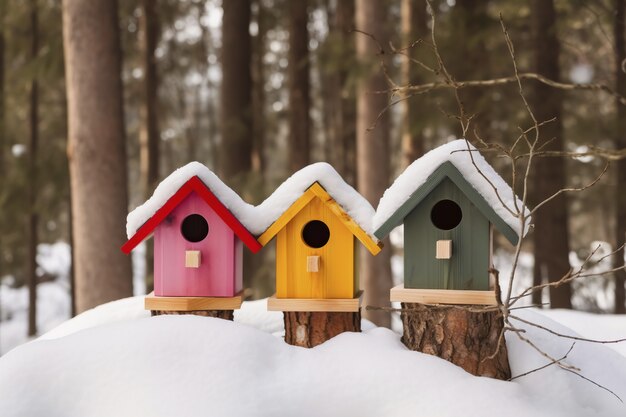 Colorful bird houses outdoors