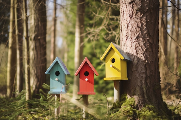 Free photo colorful bird houses outdoors