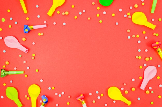 Colorful birthday balloons with confetti