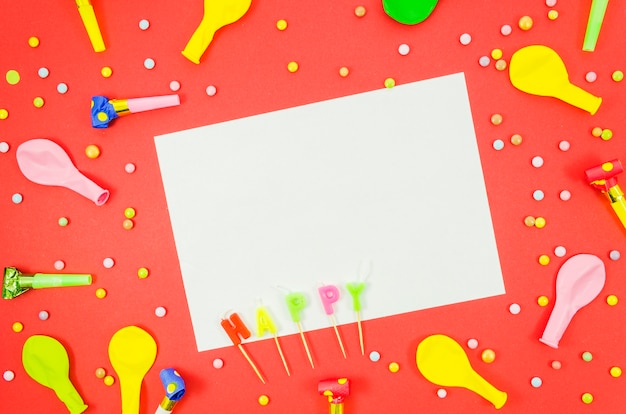 Colorful birthday balloons with a paper sheet