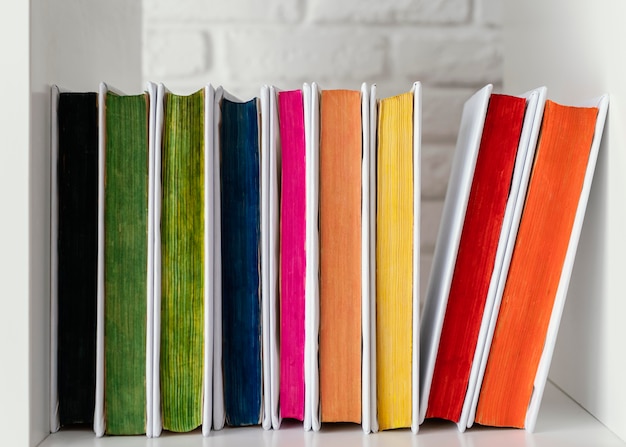 Colorful books on shelf arrangement