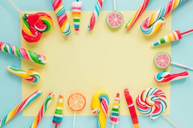 Colorful border from lollipops