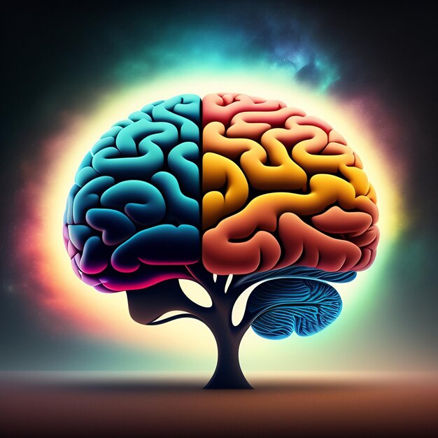 Цветной мозг показан с деревом посередине.