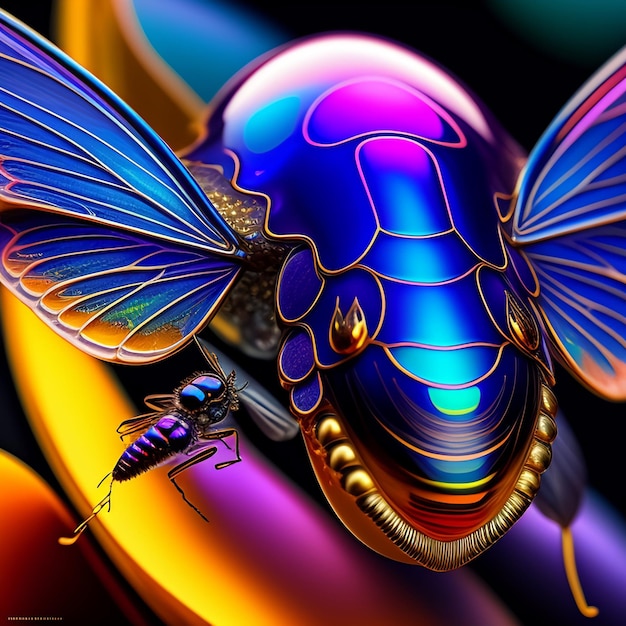 Foto gratuita un insetto colorato con ali blu e gialle.