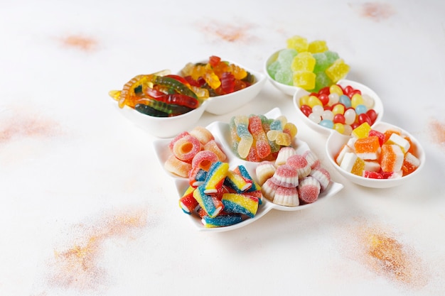 Free photo colorful candies, jelly and marmalade,unhealthy sweets.