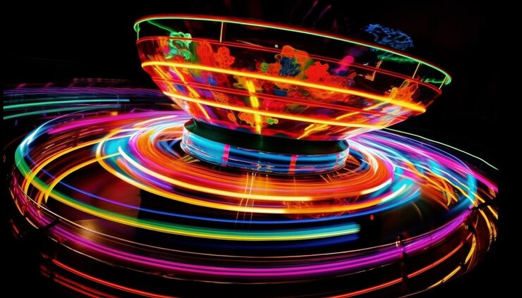 Free Photo a colorful carousel with a bowl of lights on it