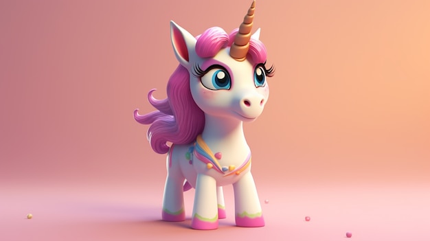 Foto gratuita unicorno 3d animato in cartone animato colorato per bambini