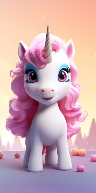 Foto gratuita unicorno 3d animato in cartone animato colorato per bambini