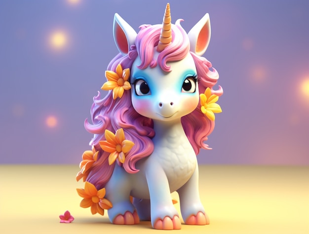 Colorful cartoon animated 3d unicorn for children