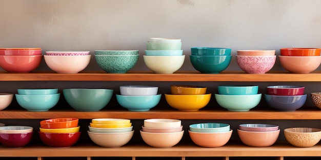 Free photo colorful ceramic bowls ready for a family meal