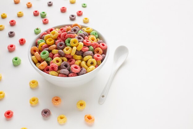 Colorful cereal bowl with copy space