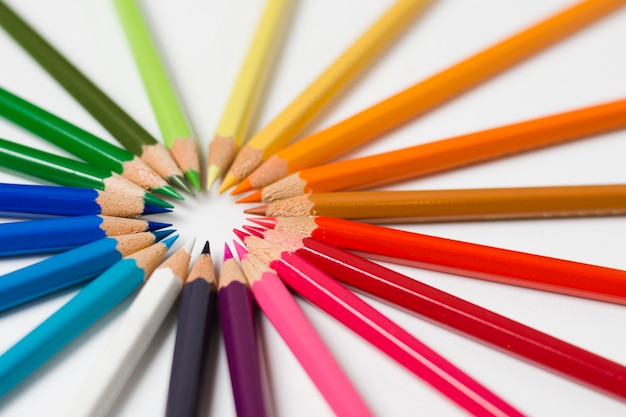 Colorful circle of sharpened pencils