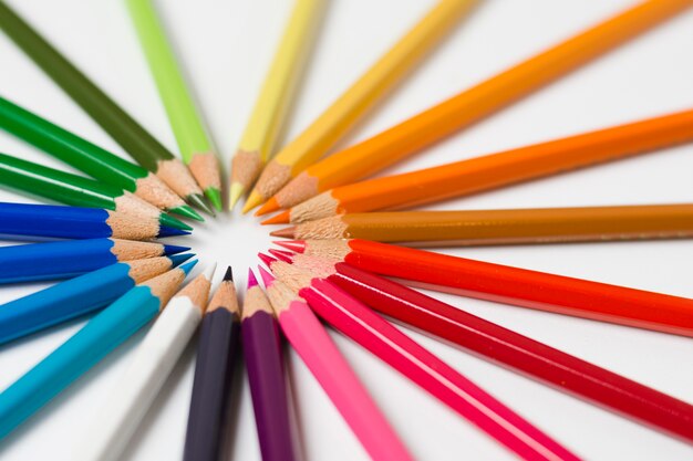 Colorful circle of sharpened pencils