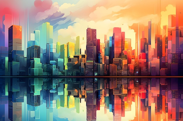 colorful cityscape abstract illustration