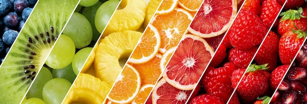 Colorful collage of fruits texture close up