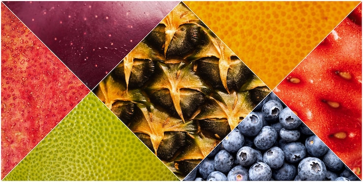 Free Photo colorful collage of fruits texture close up