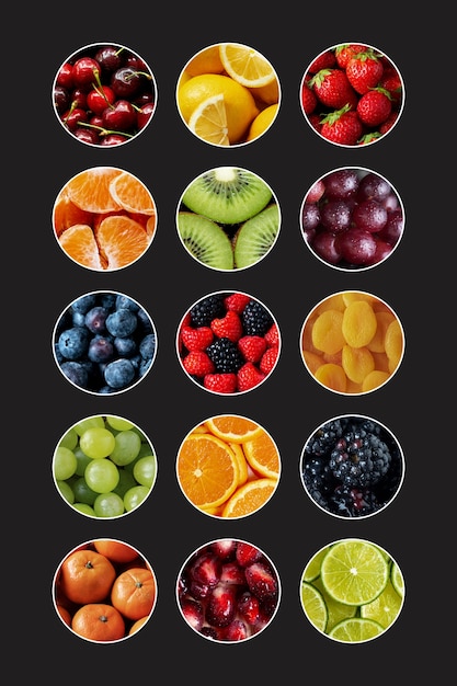 Colorful collage of fruits texture close up