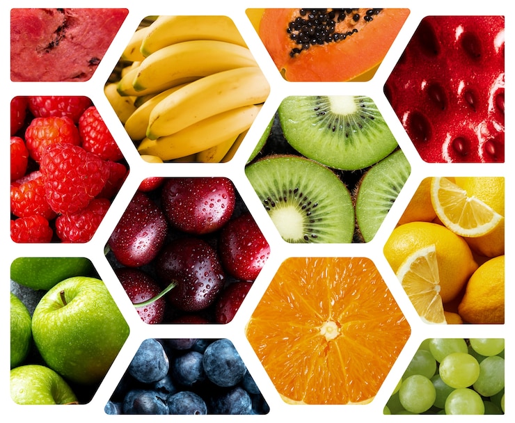 Free Photo colorful collage of fruits texture close up