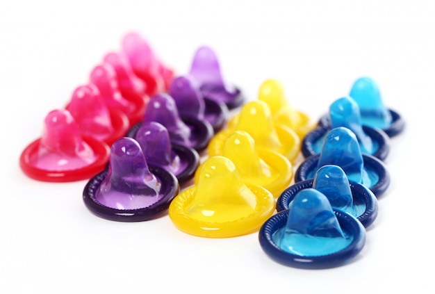 Colorful condoms isolated