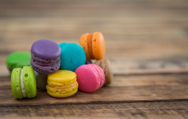 Colorful cookies on a wooden table