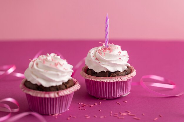 Colorful cupcakes with delicious frosting