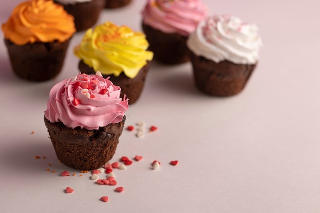 Colorful cupcakes with delicious frosting